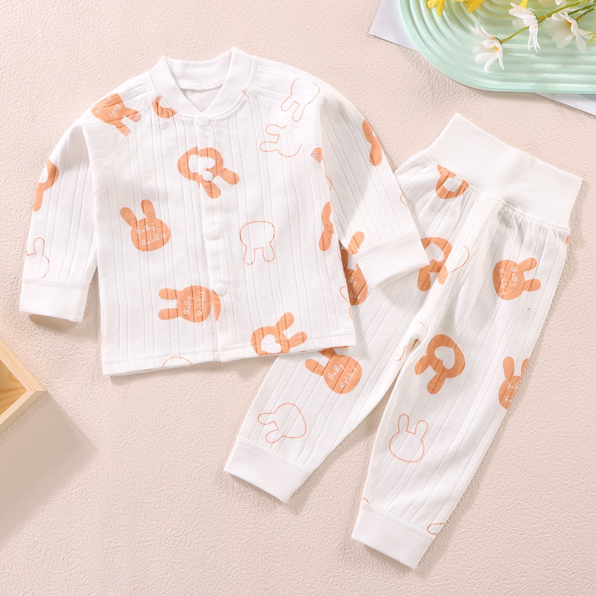 kid pajamas clothes new design neutral babys clothing spring and autumn leisure wear rib soft casual clothes little girl pajama