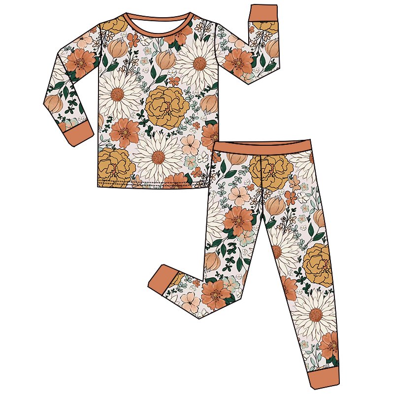 Baby Boys and Girls Long Sleeve Long Pants 2 Pieces Pajamas Custom Western Halloween Prints Soft and Breathable Bamboo Fabric