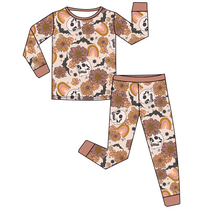 Baby Boys and Girls Long Sleeve Long Pants 2 Pieces Pajamas Custom Western Halloween Prints Soft and Breathable Bamboo Fabric