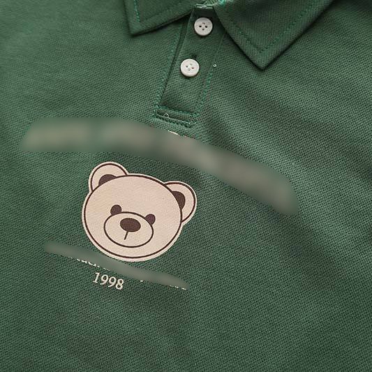 2024 Summer Boy Outfit Polo Short Sleeve Shirt Bear Printed Shorts 2pcs Toddler Boys Clothing Sets Soft Boy Child Clothes 80-120
