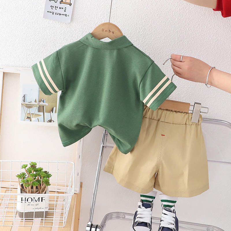 2024 Summer Boy Outfit Polo Short Sleeve Shirt Bear Printed Shorts 2pcs Toddler Boys Clothing Sets Soft Boy Child Clothes 80-120