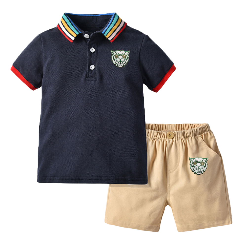 2024 Summer New Arrival Children Clothing Rainbow Collar Polo Shirts Shorts Casual Boys Clothing Set