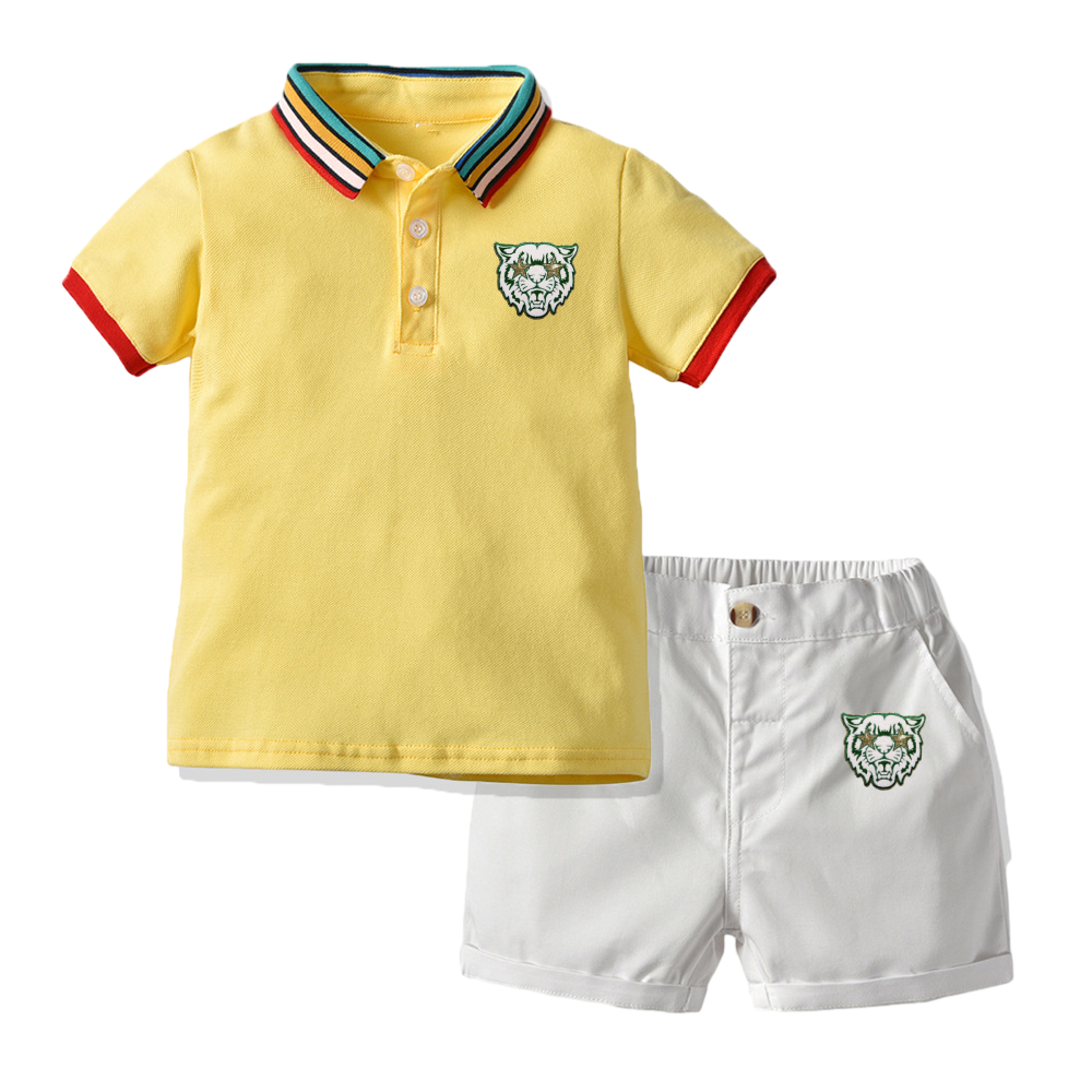 2024 Summer New Arrival Children Clothing Rainbow Collar Polo Shirts Shorts Casual Boys Clothing Set