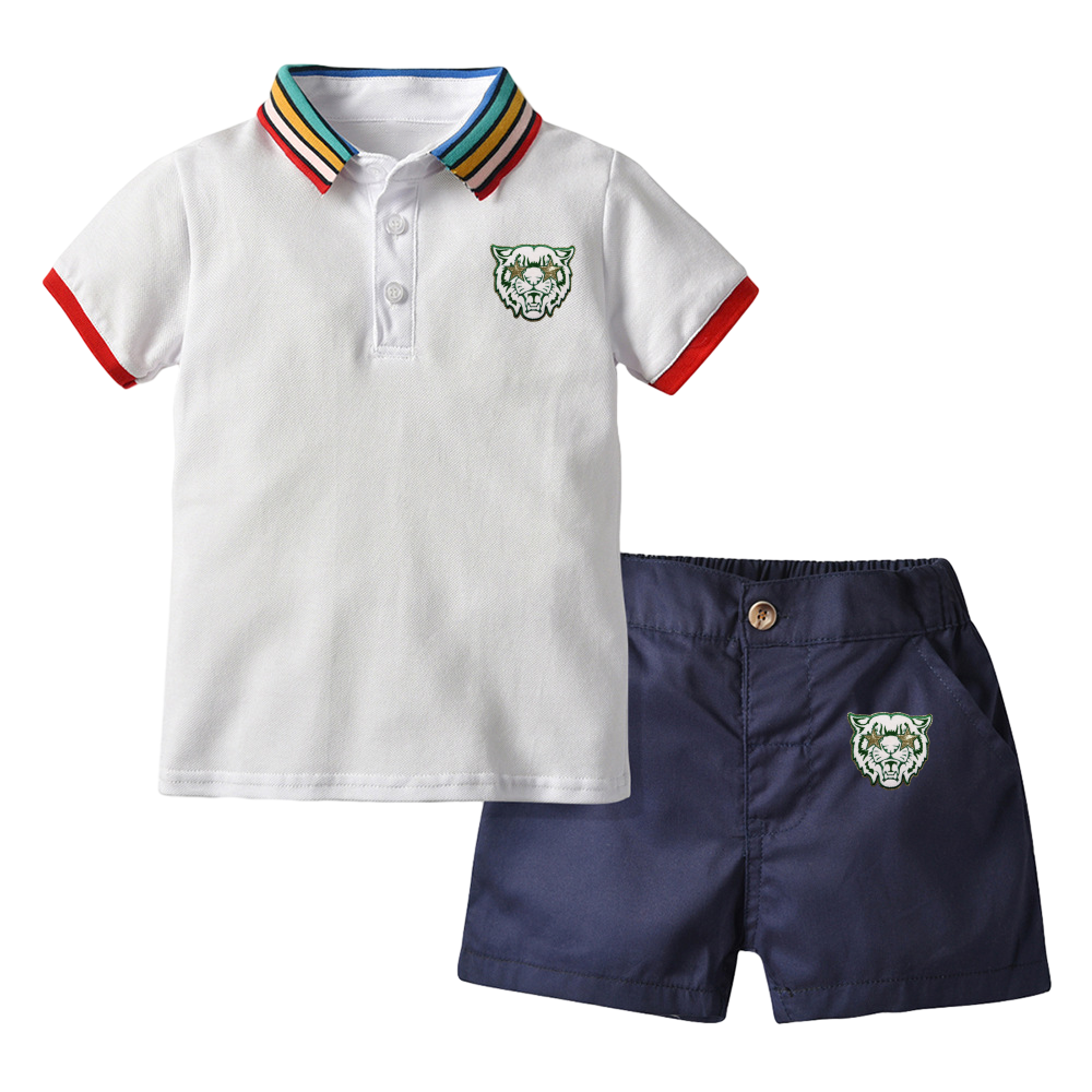 2024 Summer New Arrival Children Clothing Rainbow Collar Polo Shirts Shorts Casual Boys Clothing Set