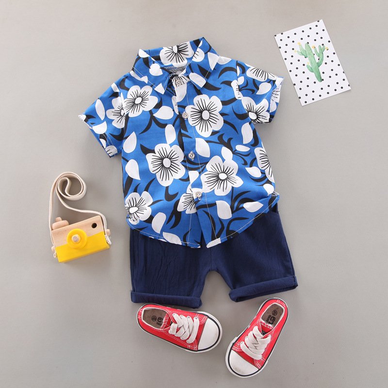 New Summer Two-Piece Infant Clothes Boys Infant Baby Boy Formal Cotton Two-Piece Set Animal Printed Short Sleeve Shirt Shorts