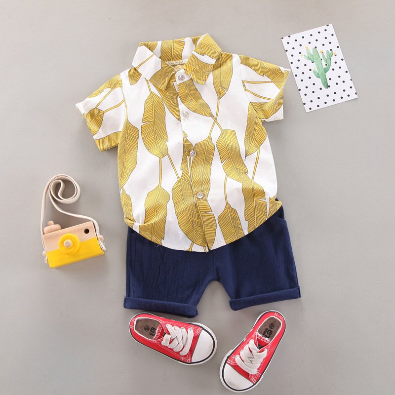 New Summer Two-Piece Infant Clothes Boys Infant Baby Boy Formal Cotton Two-Piece Set Animal Printed Short Sleeve Shirt Shorts