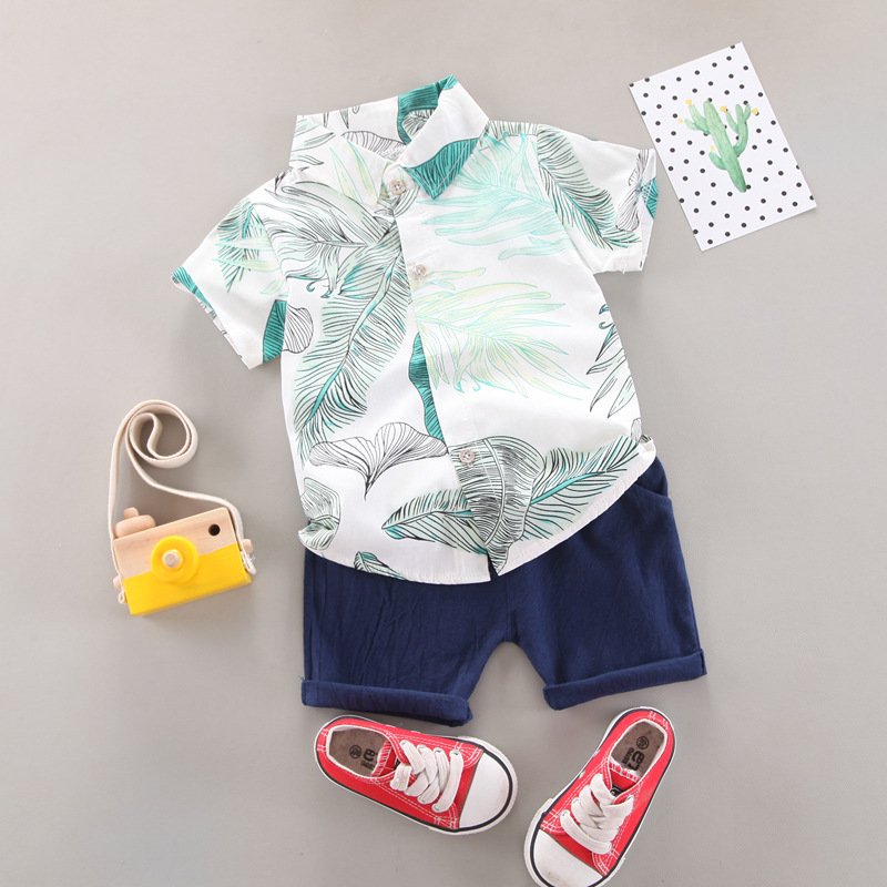 New Summer Two-Piece Infant Clothes Boys Infant Baby Boy Formal Cotton Two-Piece Set Animal Printed Short Sleeve Shirt Shorts