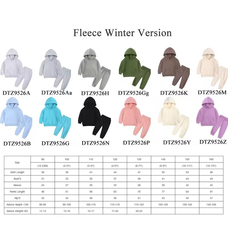 Custom Cotton Kids Tracksuits Plain Boys Clothes Sets Winter Fleece Pullover Hoodies Children Sweatshirt Girls Two Piece Set