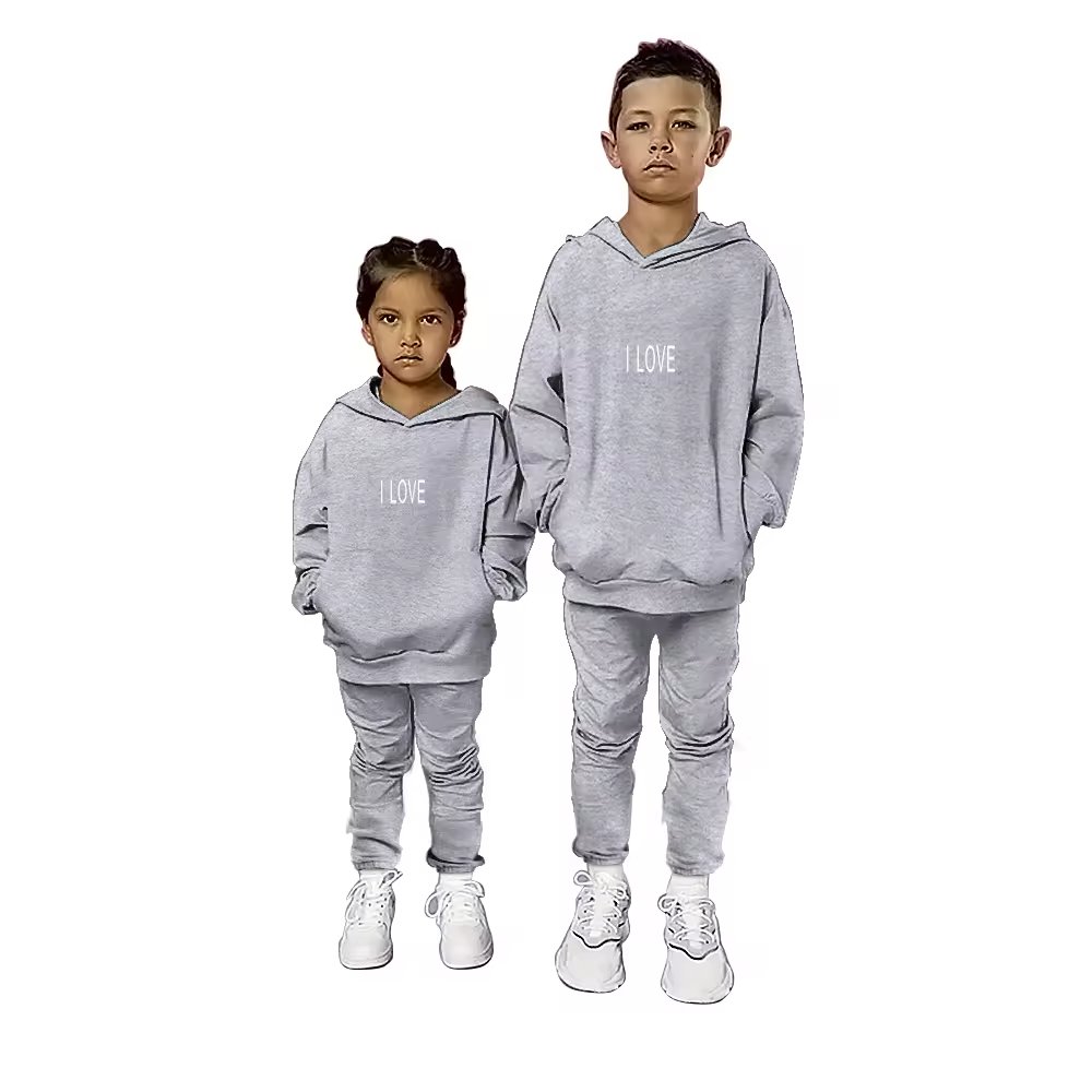 Custom Cotton Kids Tracksuits Plain Boys Clothes Sets Winter Fleece Pullover Hoodies Children Sweatshirt Girls Two Piece Set