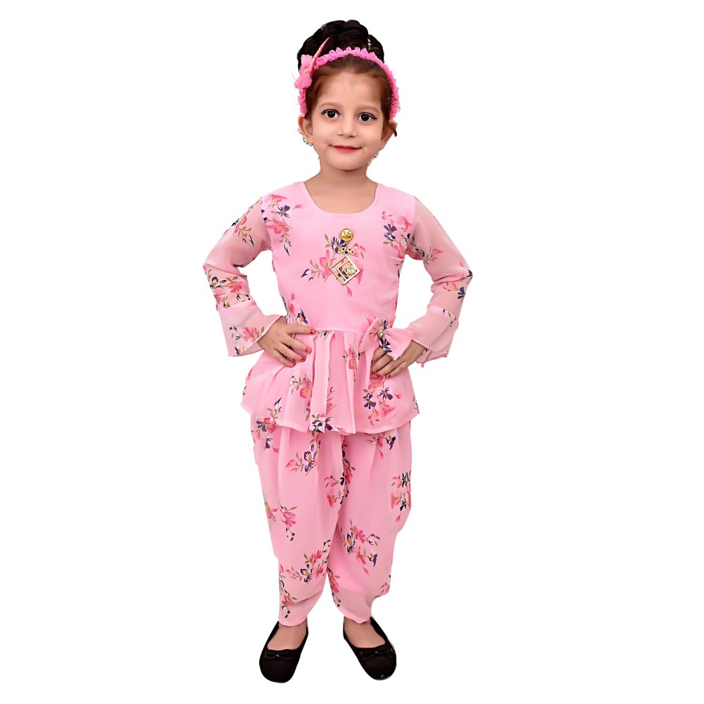 Floral Chiffon Dhoti Set for Girls Aged 3 to 10 Years Wholesale Usage for Short Clothing