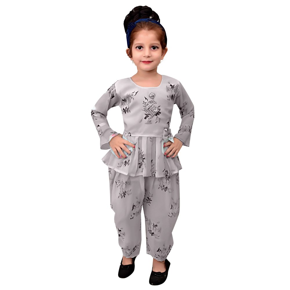 Floral Chiffon Dhoti Set for Girls Aged 3 to 10 Years Wholesale Usage for Short Clothing