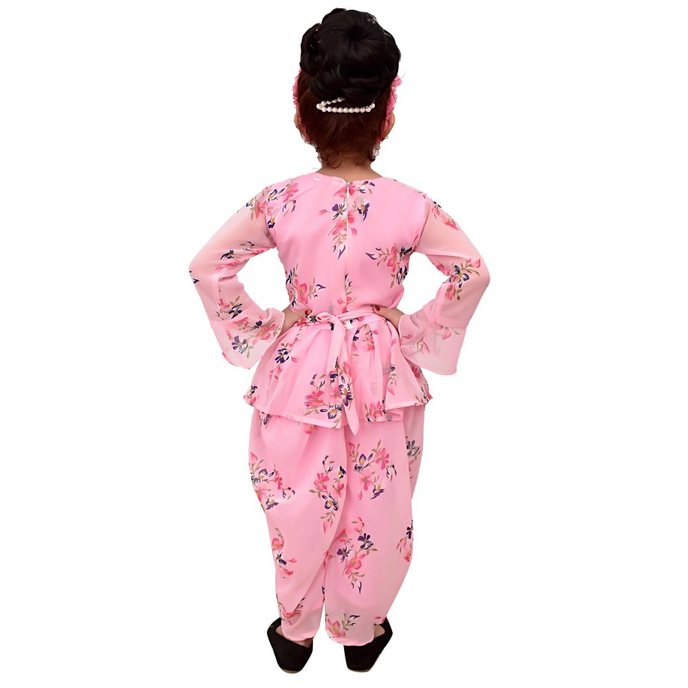 Floral Chiffon Dhoti Set for Girls Aged 3 to 10 Years Wholesale Usage for Short Clothing