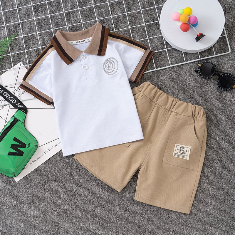 Children's Cotton Short Sleeve Suit 0-5 Years Old Baby Boy Sets with Printed T-Shirt and Shorts Foreign Trade