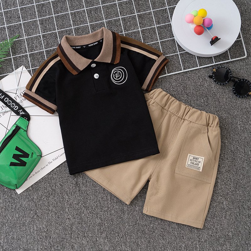Children's Cotton Short Sleeve Suit 0-5 Years Old Baby Boy Sets with Printed T-Shirt and Shorts Foreign Trade