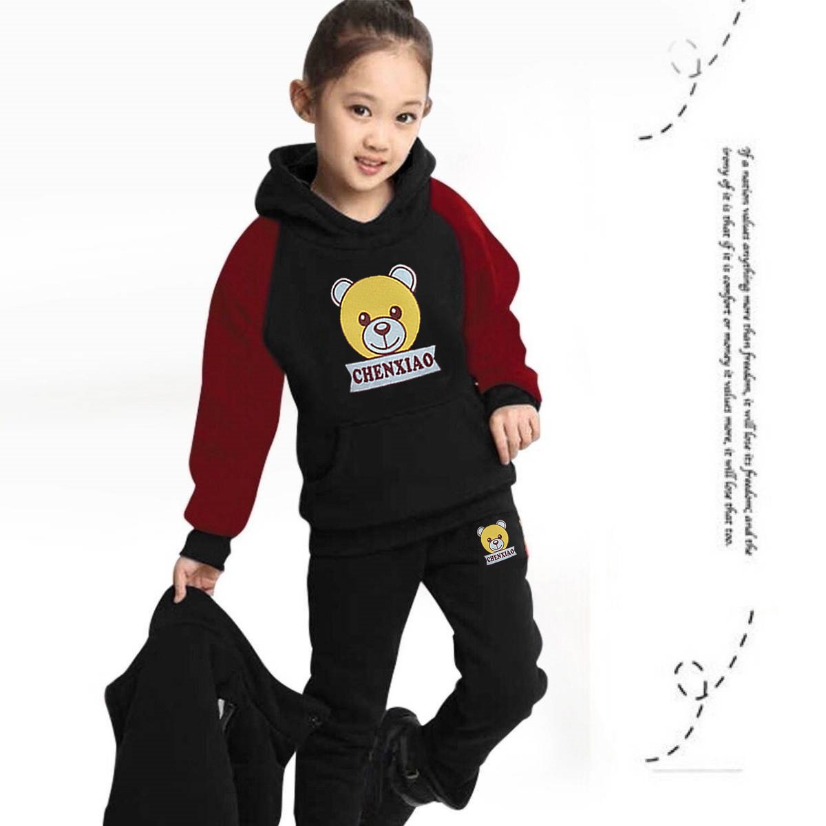 Children's autumn and winter suit boys and girls sweater plus velvet warm three-piece children's clothing