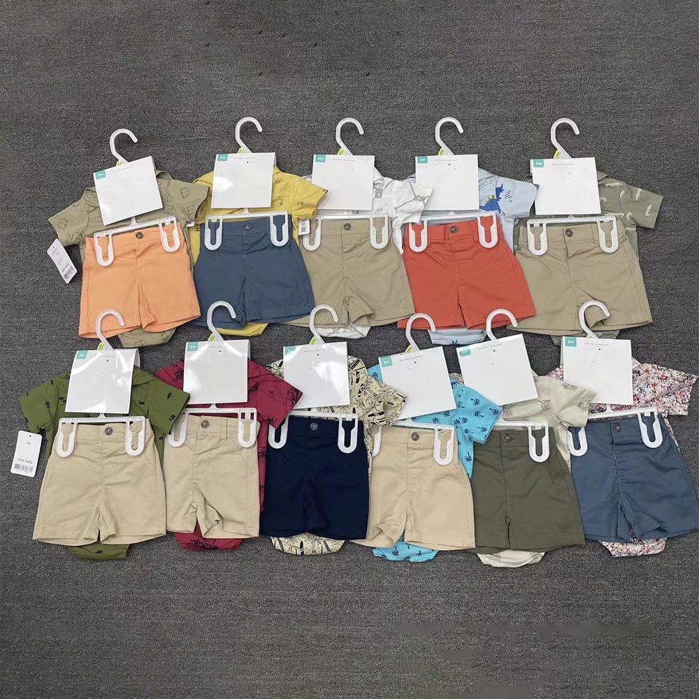 Latest Design 0-18 Months Little Kids Short Sleeve Romper+Shorts Boy Summer Clothing Set Hot Sale Gentleman Two Piece Set