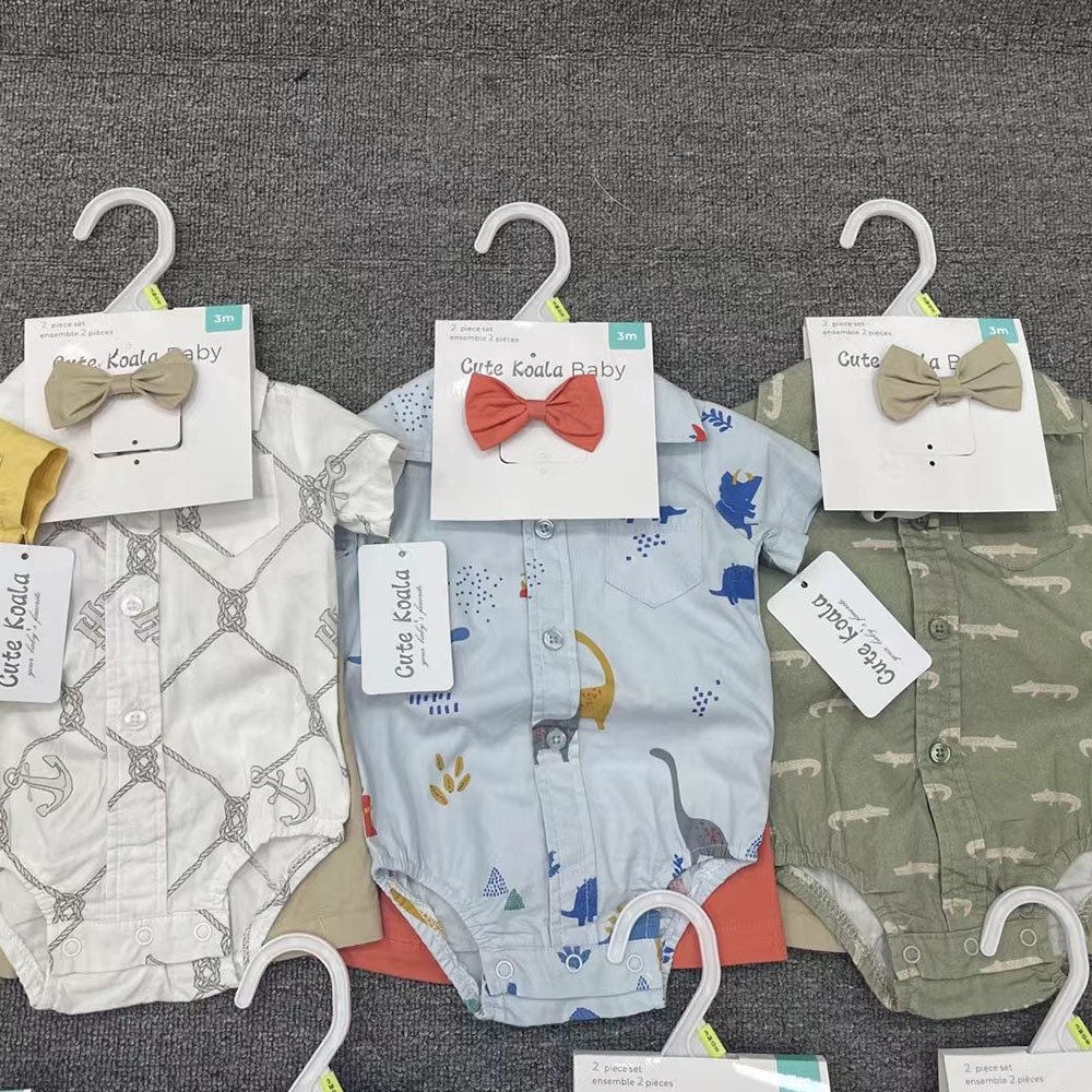 Latest Design 0-18 Months Little Kids Short Sleeve Romper+Shorts Boy Summer Clothing Set Hot Sale Gentleman Two Piece Set