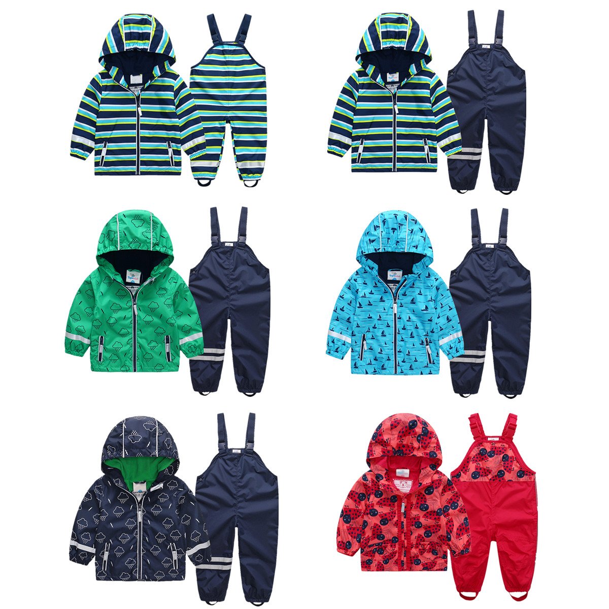 Spring and Autumn Outdoor Kids Raincoat Set, Kids Hoodie Long Sleeve Spring and Autumn Jacket Long Pants Waterproof Set