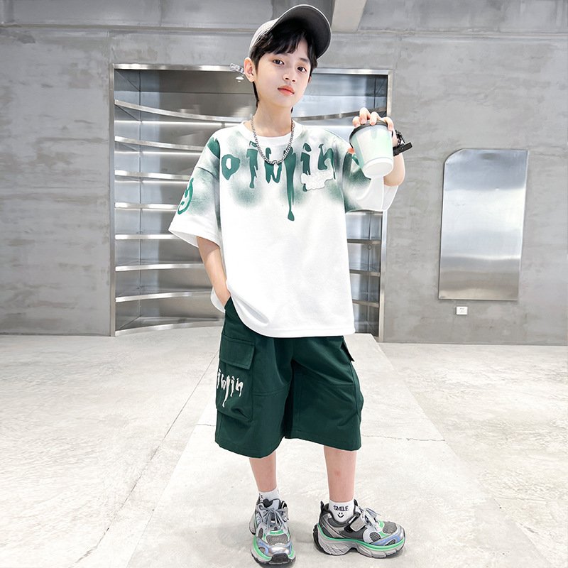 2024 Fashionable Teenagers Summer 2pcs Suits T-shirt+Shorts Printed Casual Boys Clothes Sets