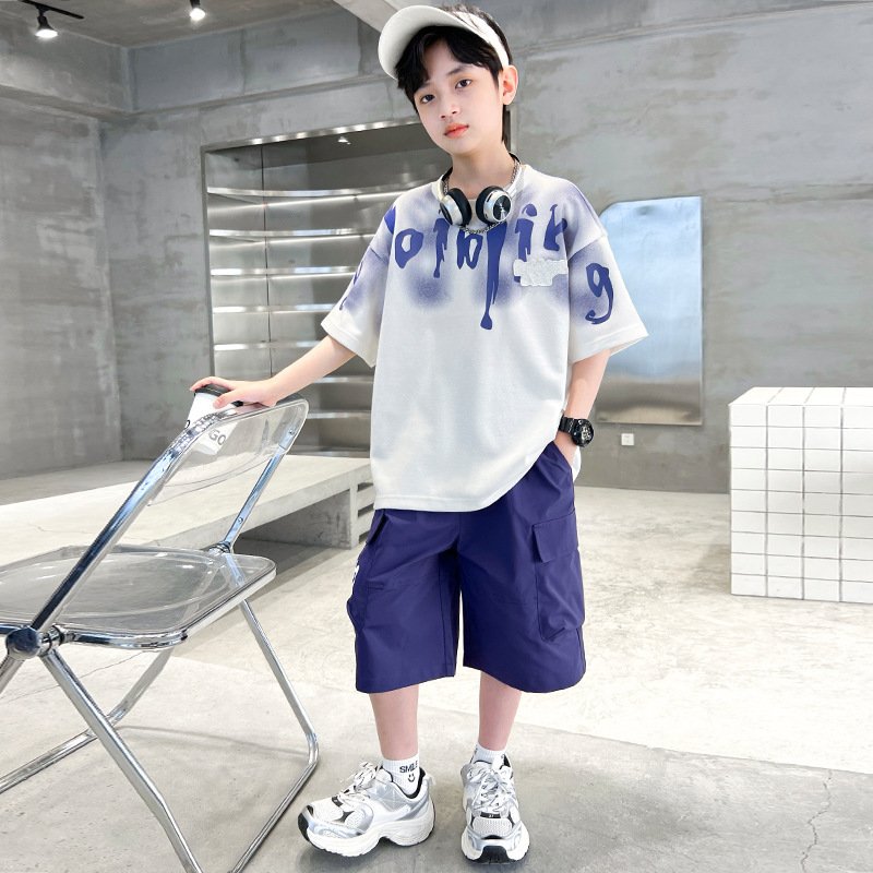 2024 Fashionable Teenagers Summer 2pcs Suits T-shirt+Shorts Printed Casual Boys Clothes Sets
