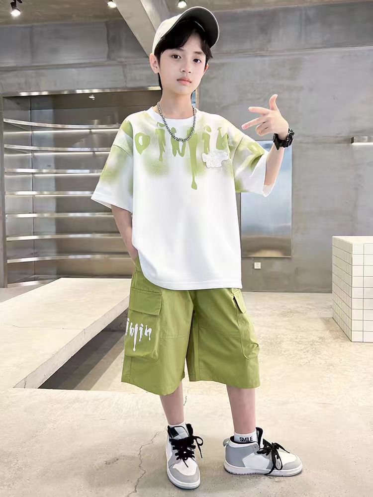 2024 Fashionable Teenagers Summer 2pcs Suits T-shirt+Shorts Printed Casual Boys Clothes Sets