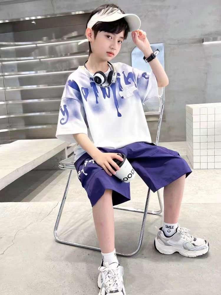 2024 Fashionable Teenagers Summer 2pcs Suits T-shirt+Shorts Printed Casual Boys Clothes Sets
