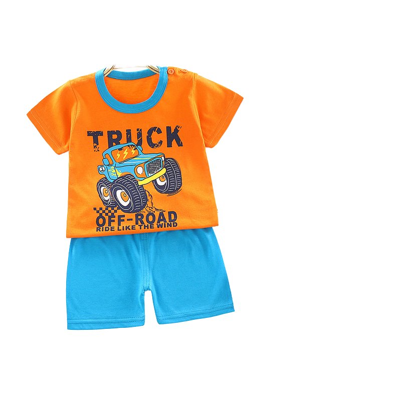 Children's short sleeved set pure boy T-shirt shorts Kids Toddler Boys Suit Casual outfit 100%cotton Cartoon Printed Clothes set