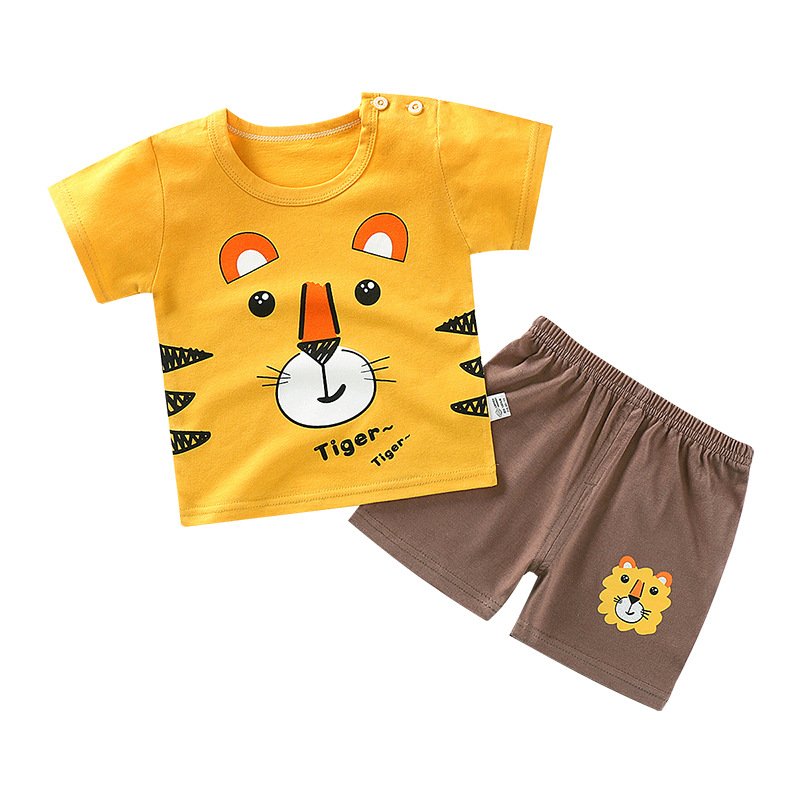 Children's short sleeved set pure boy T-shirt shorts Kids Toddler Boys Suit Casual outfit 100%cotton Cartoon Printed Clothes set