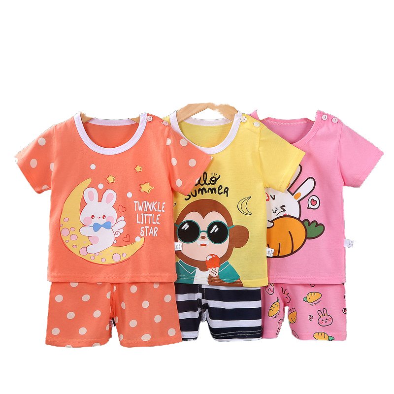 Children's short sleeved set pure boy T-shirt shorts Kids Toddler Boys Suit Casual outfit 100%cotton Cartoon Printed Clothes set