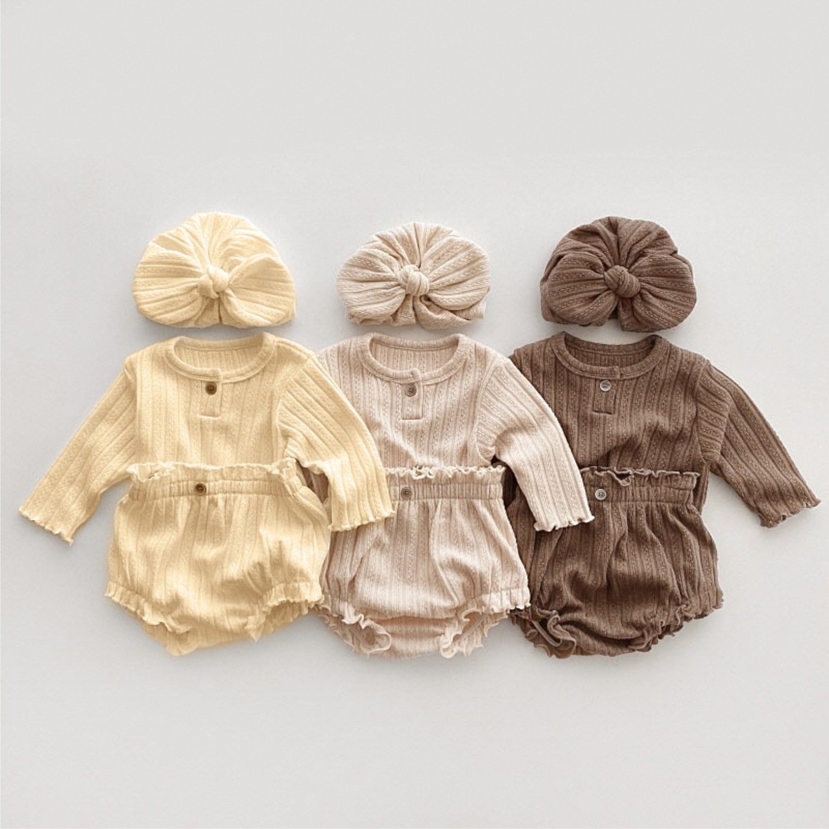 2024 Latest Spring New Baby Clothes Baby Boys Girls Autumn Clothes Solid Color Knitted Jacquard T-shirt Shorts Hats Sets