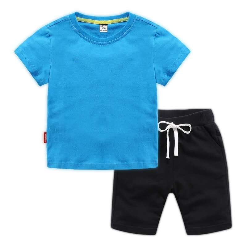 OEM Customized Logo Solid T-shirt Shorts Set Baby Boys Clothing Sets