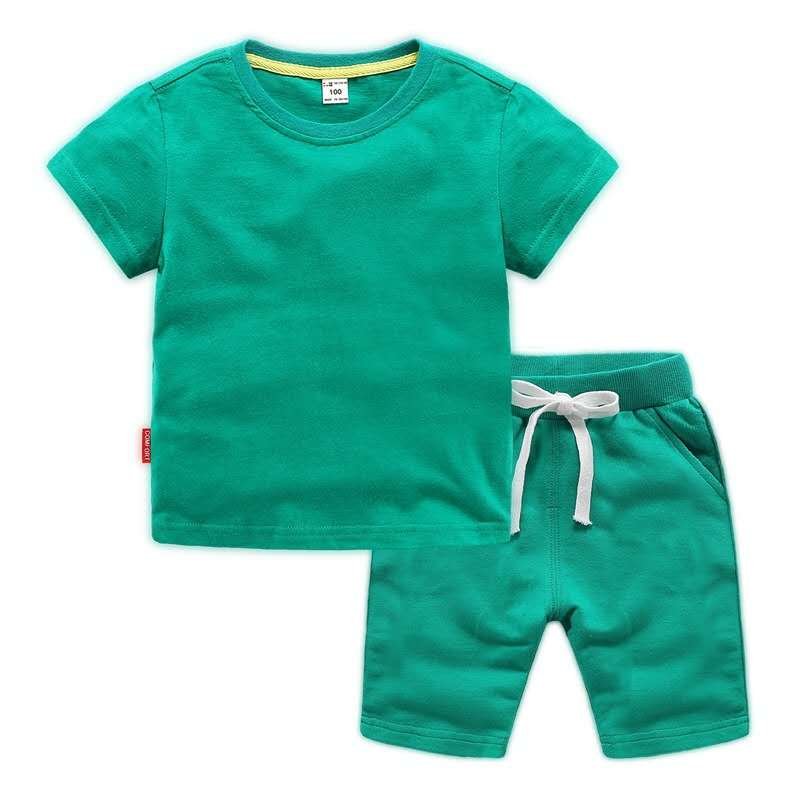 OEM Customized Logo Solid T-shirt Shorts Set Baby Boys Clothing Sets