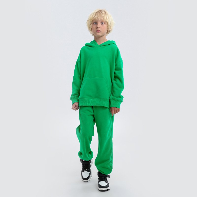 Custom boys clothing sets 3-4 5-6 8 12-13 14 to 15 years old kids 2 pcs solid 320G looped fabric autumn winter hoodies set boys