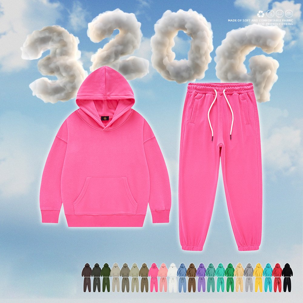 Custom boys clothing sets 3-4 5-6 8 12-13 14 to 15 years old kids 2 pcs solid 320G looped fabric autumn winter hoodies set boys