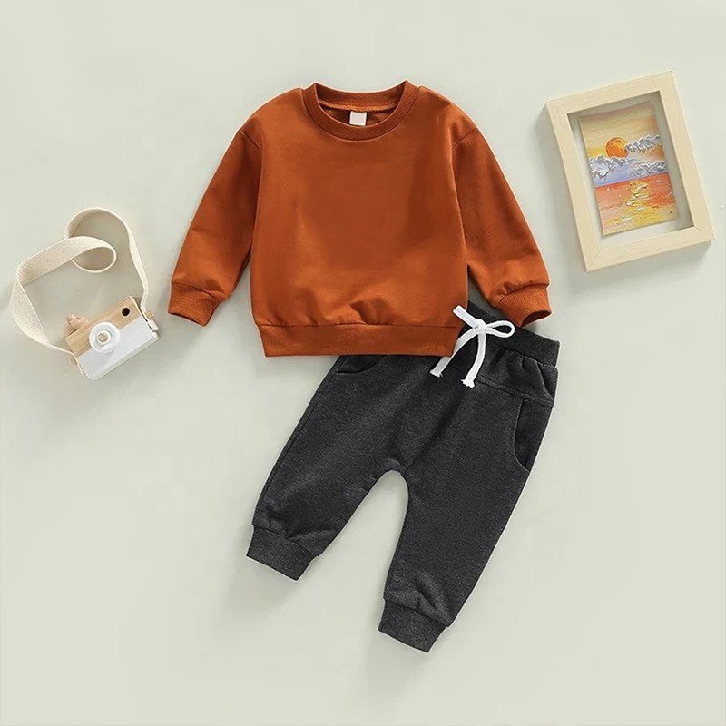 Organic cotton kids tracksuits custom toddler sweatsuit set kid clothes child french terry kid jogger set eco Boys clothing sets