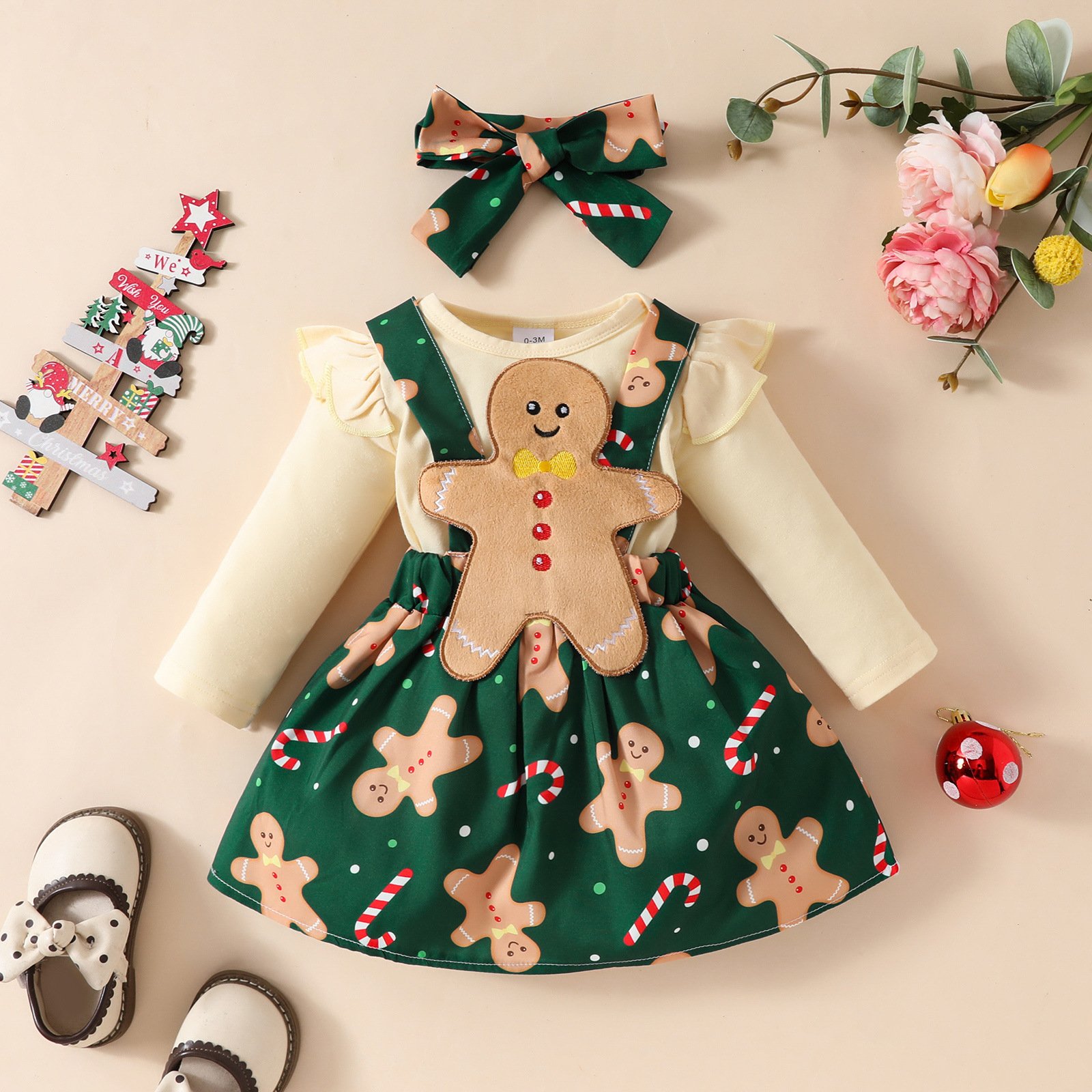 Autumn Winter baby Girls Long Sleeve Red Rompers+Santa Claus Suspender Skirt Headband 3pcs Christmas Baby Clothes Set