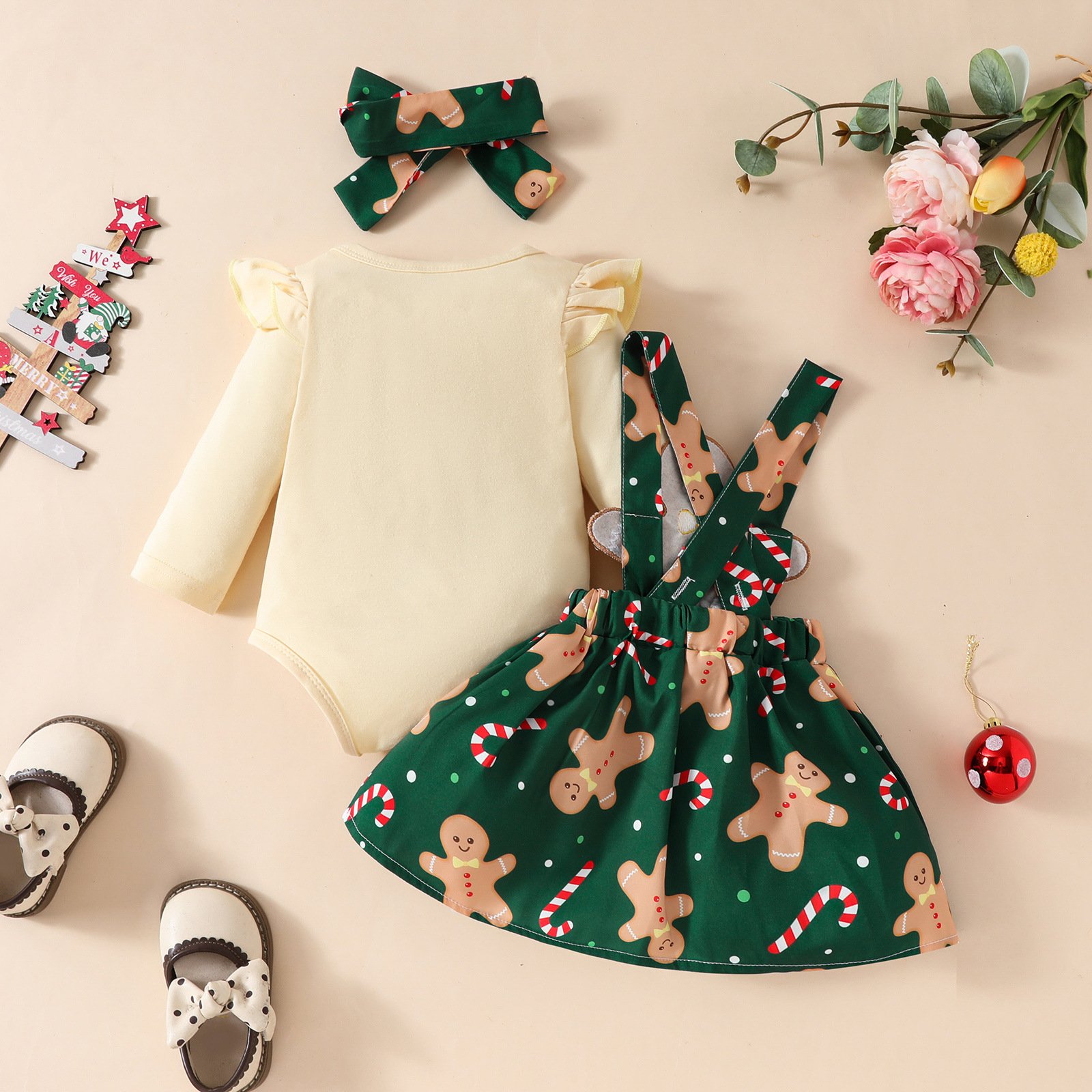 Autumn Winter baby Girls Long Sleeve Red Rompers+Santa Claus Suspender Skirt Headband 3pcs Christmas Baby Clothes Set
