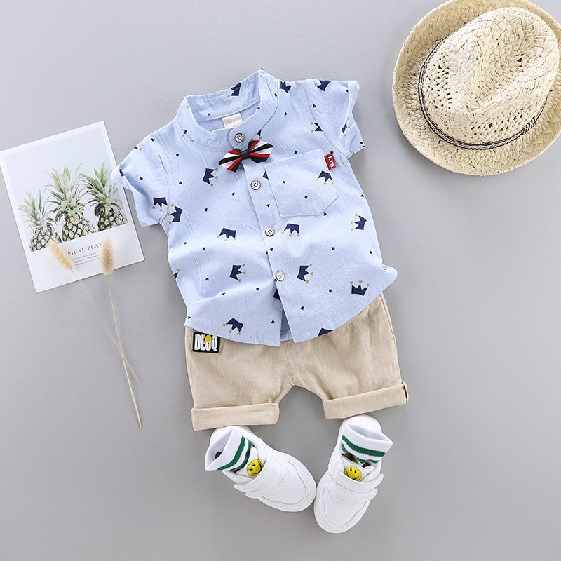 Wholesale Baby Boy Cute Fashion Crown Clothing Set Summer 2pcs Shirt Cotton Clothing Set