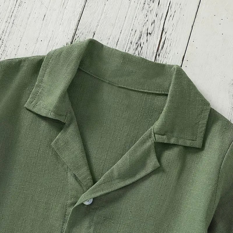 Organic kids linen set custom boys clothing sets linen button set kids children's shirts with shorts children's clothing