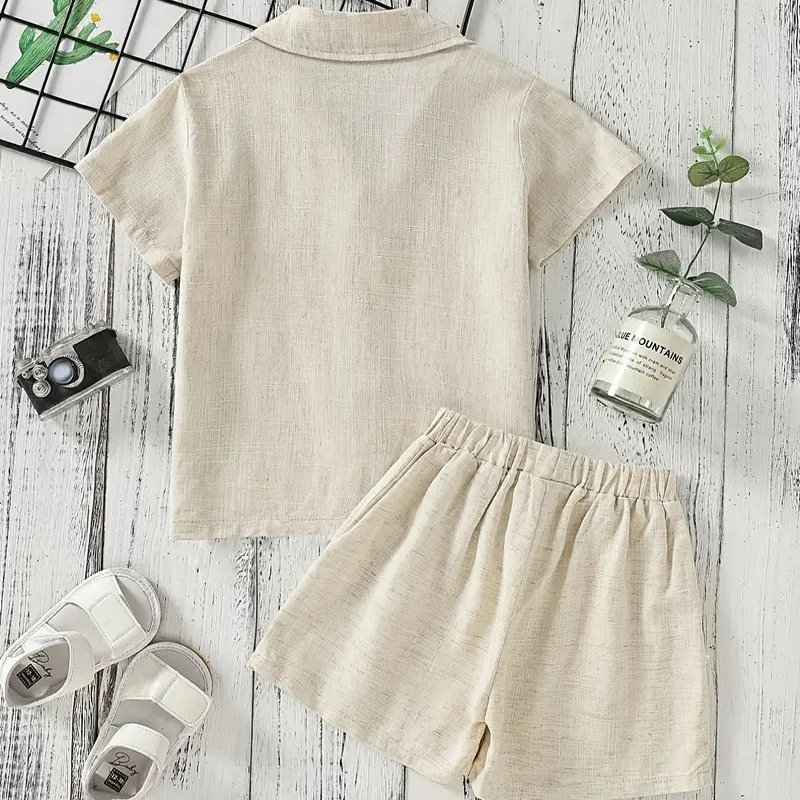 Organic kids linen set custom boys clothing sets linen button set kids children's shirts with shorts children's clothing