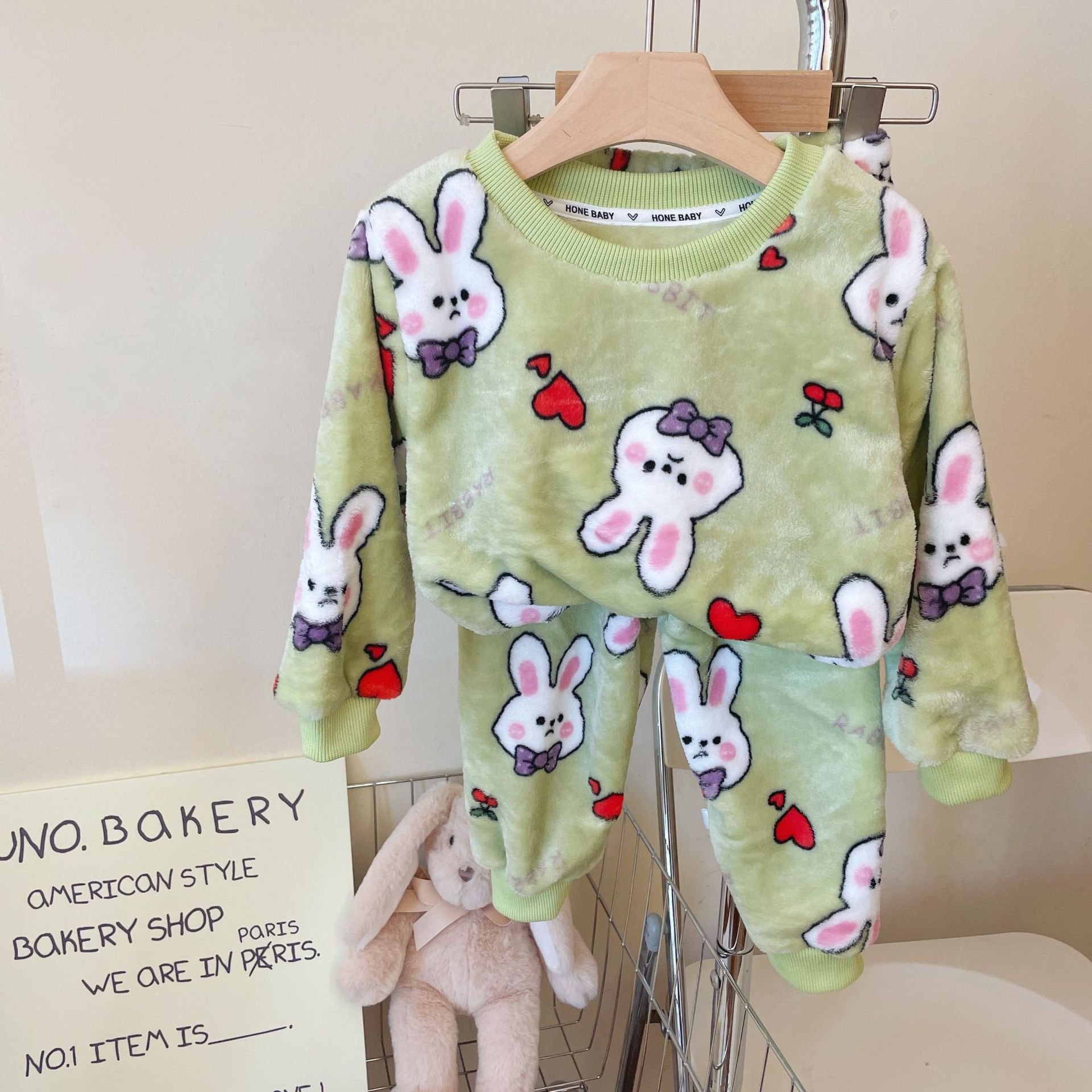 Kids Warm Trouser Suit Winter Flannel Pajamas And Home Wear Boys and Girls Sleepwear