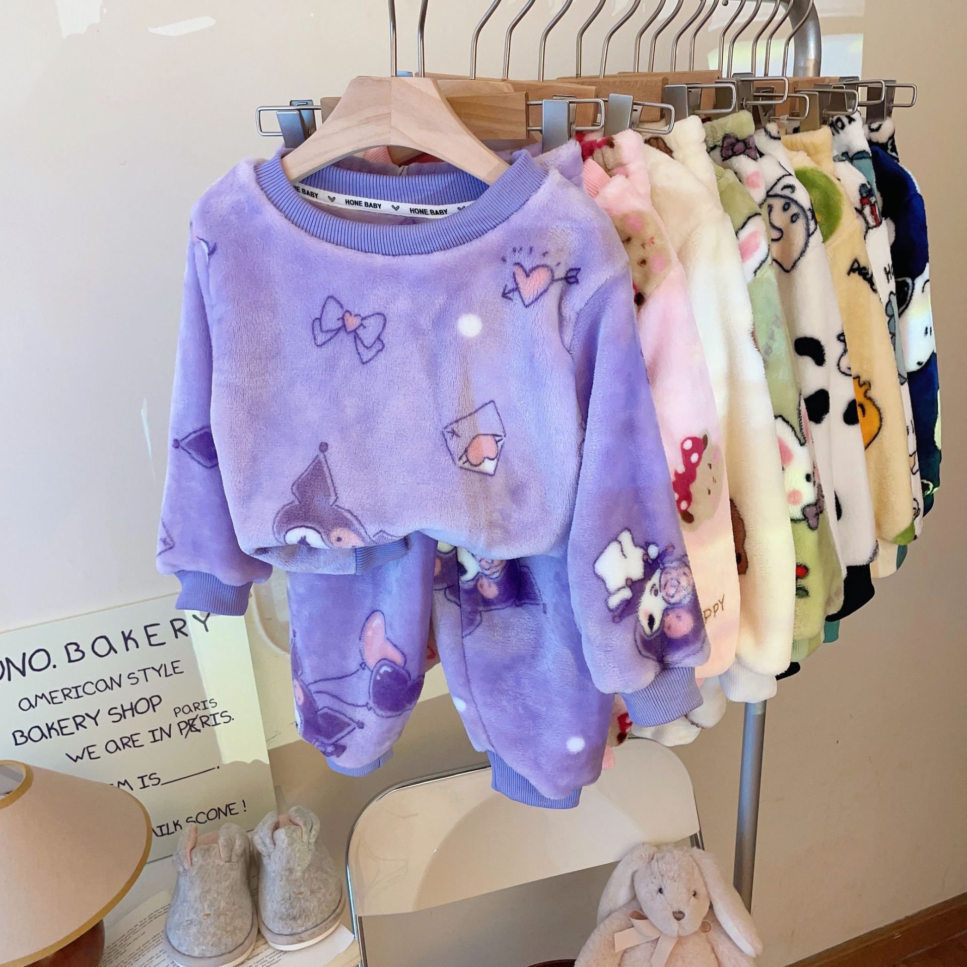 Kids Warm Trouser Suit Winter Flannel Pajamas And Home Wear Boys and Girls Sleepwear