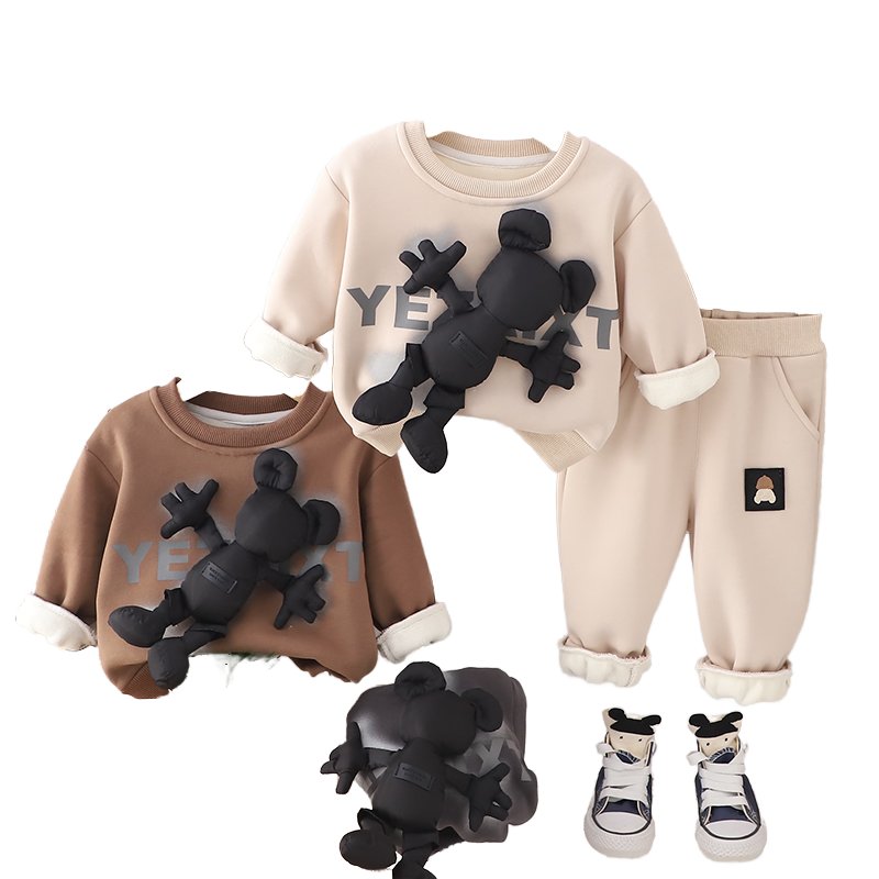 Children's cartoon hoodie set 2024 new autumn and winter boys winter fashion clothes baby fashion two-piece set