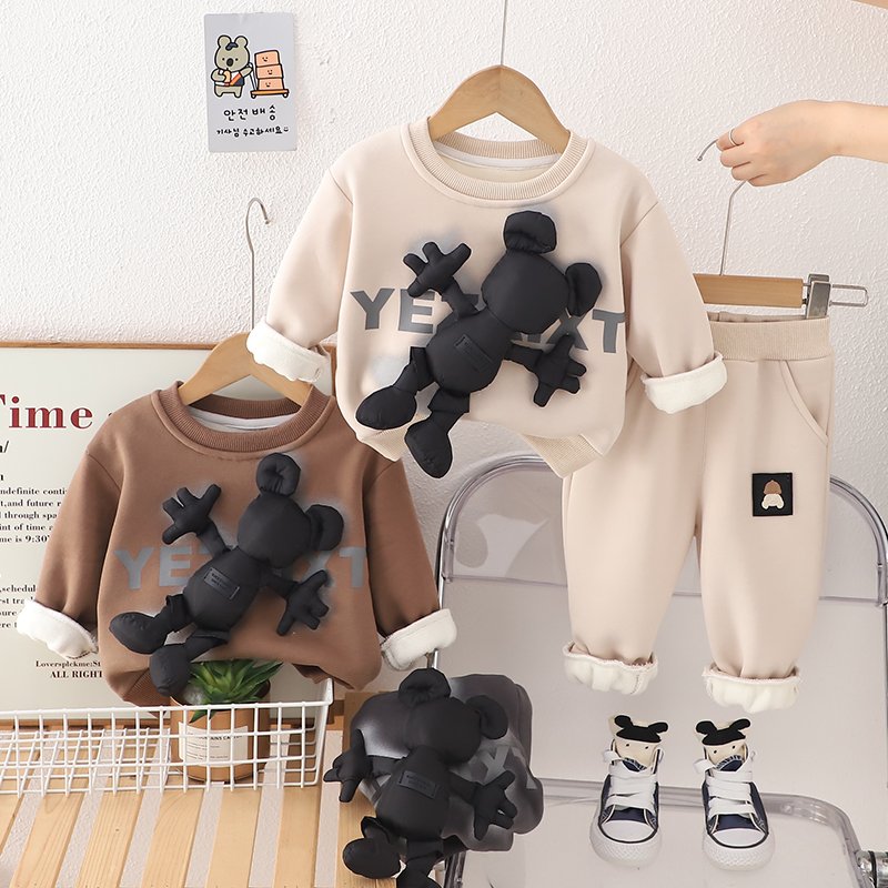 Children's cartoon hoodie set 2024 new autumn and winter boys winter fashion clothes baby fashion two-piece set