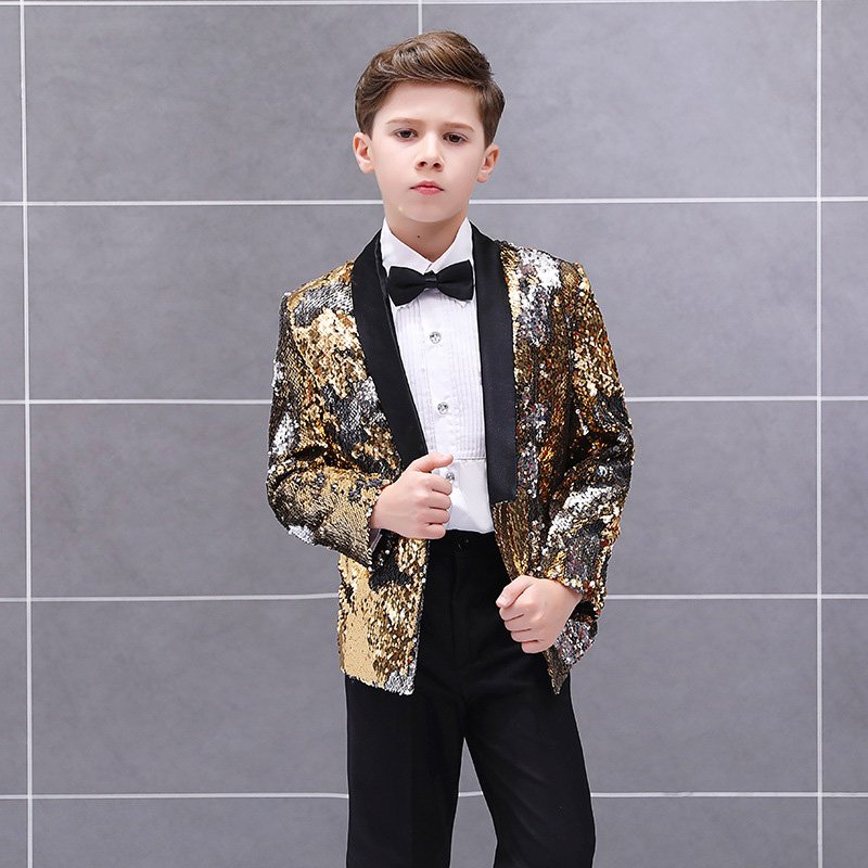 Top Grade Kids Wear Children's Show Clothing Green Blue Gold Sequin Clothing Kids