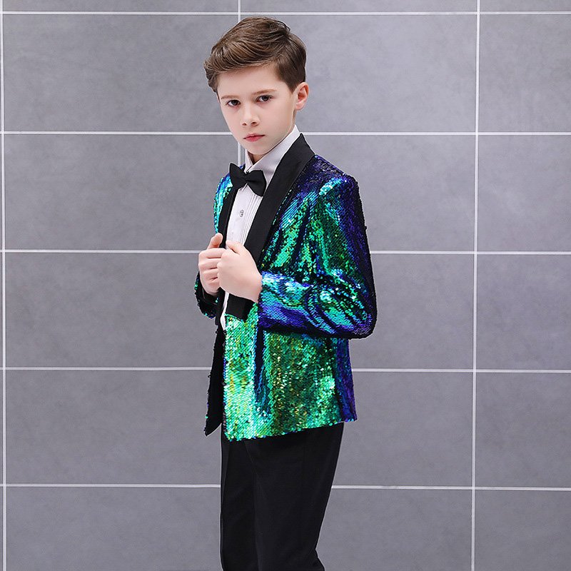 Top Grade Kids Wear Children's Show Clothing Green Blue Gold Sequin Clothing Kids