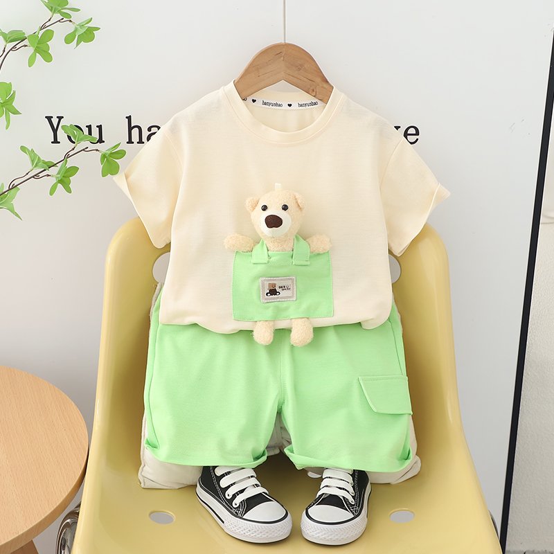 2024 Unisex Boys Clothing Set High Quality Wombat Style round Neck Short-Sleeved T-Shirt and Shorts Hot New Collection