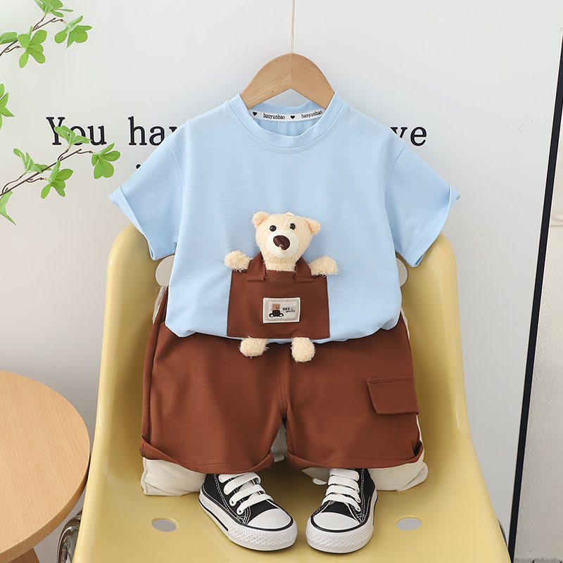 2024 Unisex Boys Clothing Set High Quality Wombat Style round Neck Short-Sleeved T-Shirt and Shorts Hot New Collection