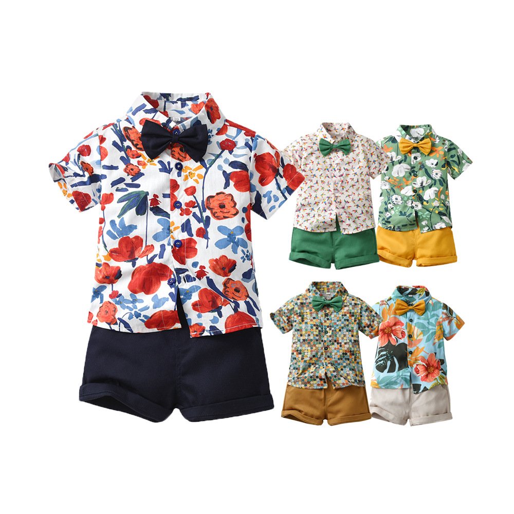 2024 Latest Design Children Boutique Clothing Formal Suit Kids Clothes Boho Shirt Shorts Baby Boy Summer Clothes Two Pieces Sets