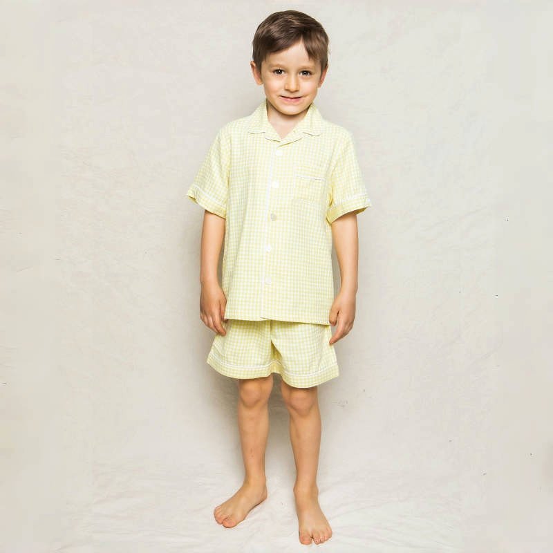 2025 Custom Summer Cotton Plaid Pyjama Short Sleeves Outfit Kids Clothing Clothes Children PJS Boys Pajamas Set